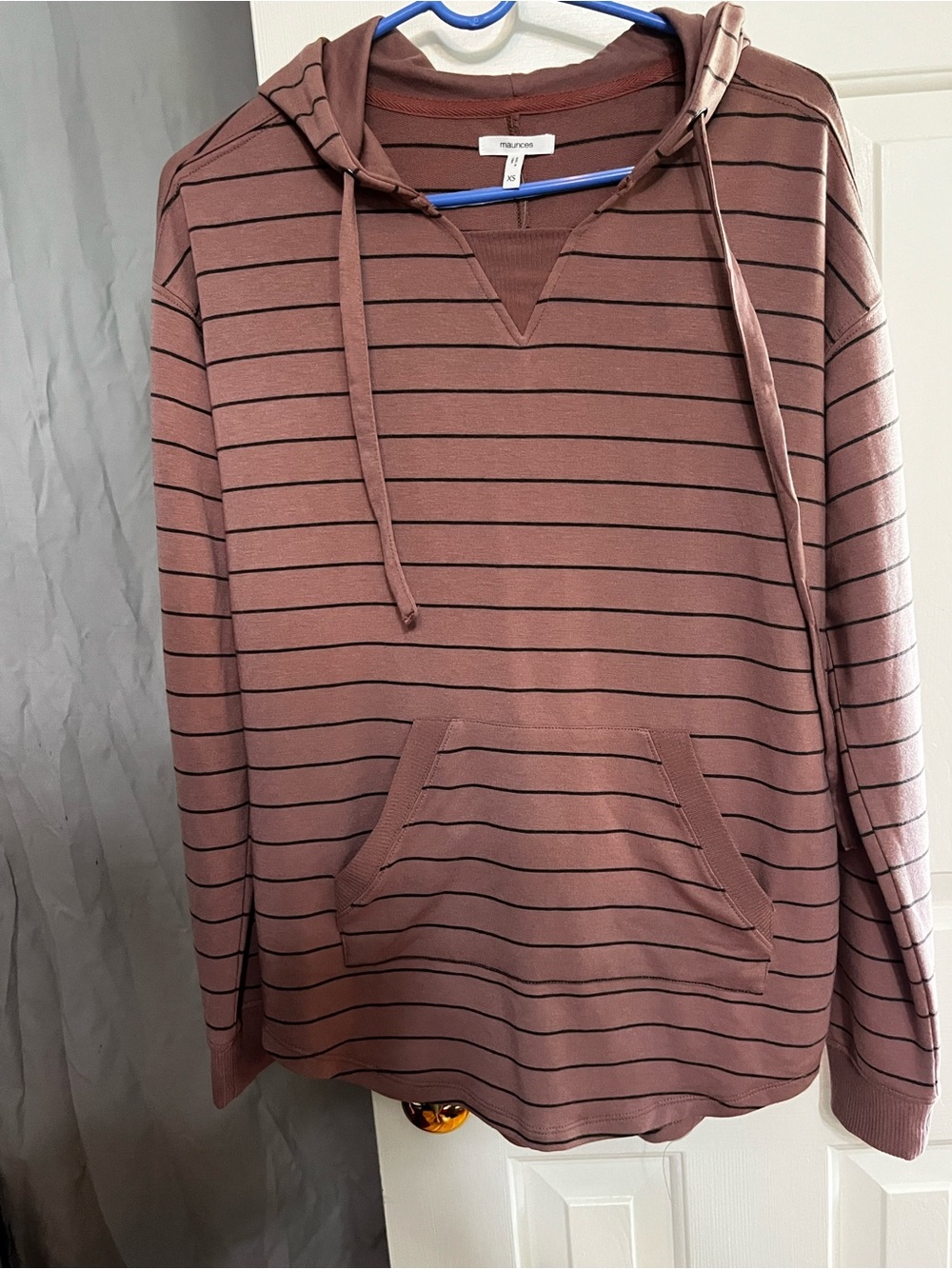 Maurices Dusty Mauve Striped Hooded Pullover xs